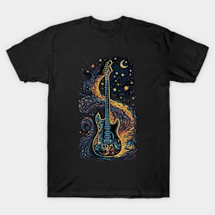 Starry Guitar Gifts Guitarist Rock Concert Festival Guitar T-Shirt